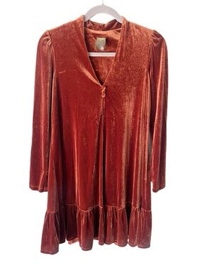 Forest Fairy Dress Women's Medium Just Taylor Rust Brown Velvet Goblin Grunge